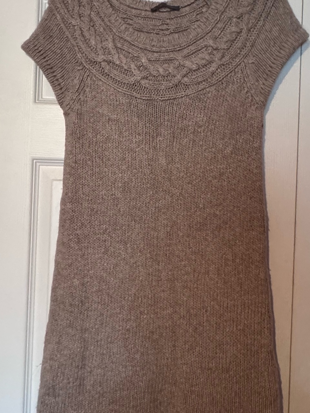 Cable-Yoke Knit Turtleneck Sweater Dress - Taupe